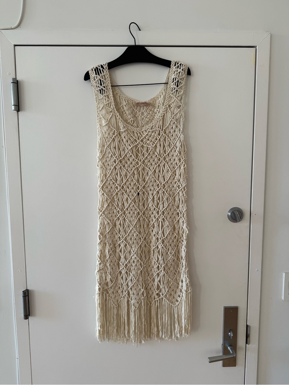Mara Hoffman Crochet Fringe Tank Dress in Cream